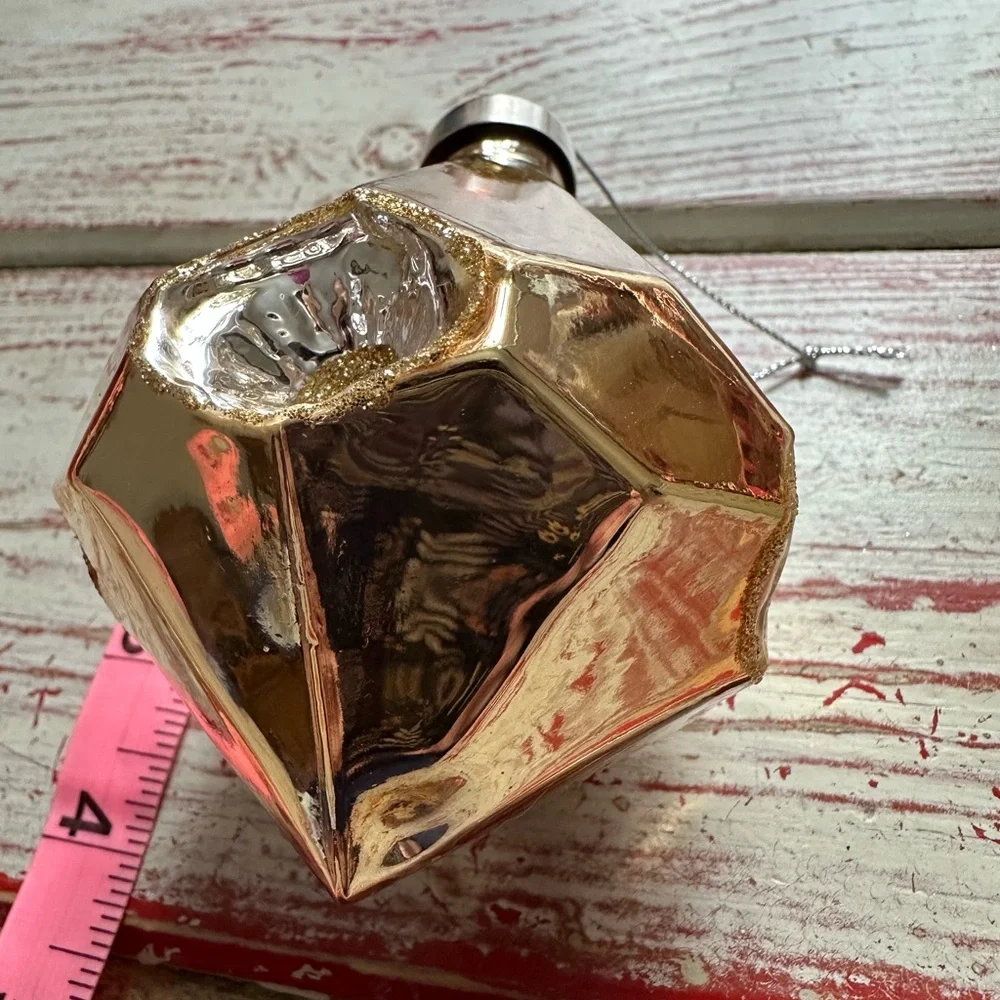 {Crate & Barrel} Gemstone Shaped Mercury Gold Glass Ornament approx 5'
